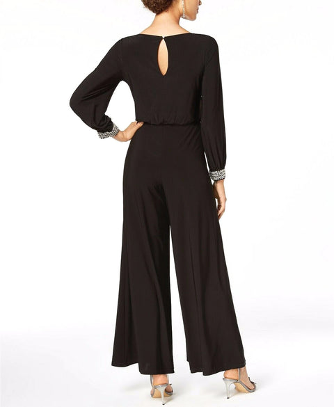MSK Women's Black Rhinestone Embellished Wide Leg Jumpsuit|MSK In Lebanon