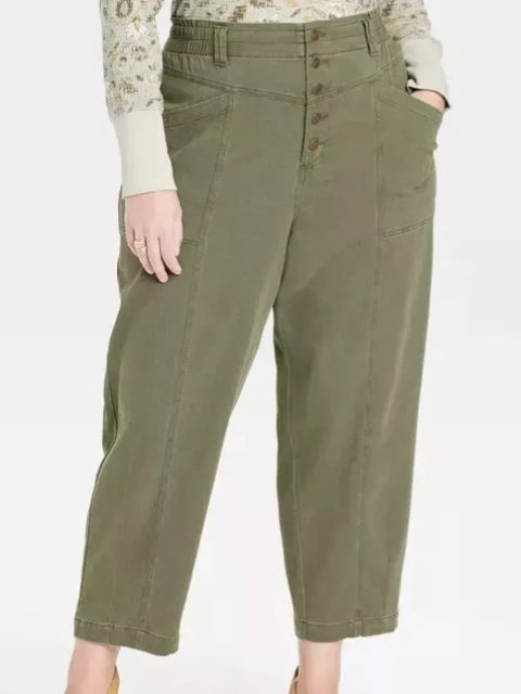 Knox Rose Women's Khaki Green Mid-Rise Tapered Fit Pants |Knox Rose In Lebanon