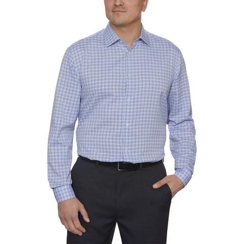 Kenneth Cole Men's Blue Checkered Quick Dry Performance Dress Shirt |Kenneth Cole In Lebanon