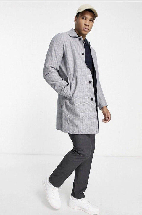 Jack & Jones Men's Gray Checkered Long Sleeve Coat |Jack & Jones In Lebanon