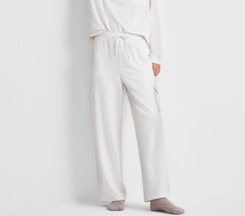 State Of Day Women's Off White High-Rise Fleece Lounge Cargo Sweatpants | State Of Day in Lebanon