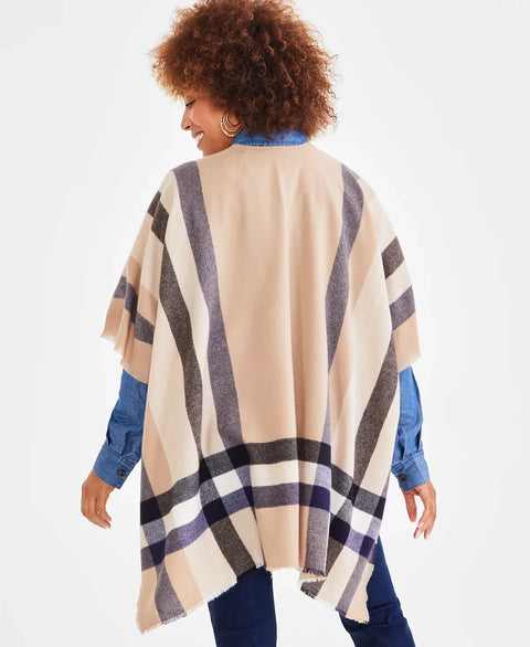 Style & Co Women's Natural Lux Plaid Poncho | Style & Co In Lebanon