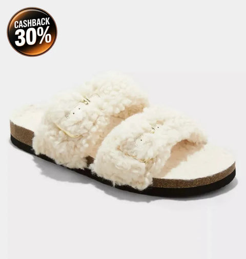 Auden Women's Cream Jane Two Band Buckle Slide Slippers | Auden In Lebanon