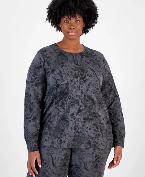 ID Ideology Women's Dark Gray Plus Size Bubble-Print Fleece Crewneck Pullover Sweatshirt | ID Ideology In Lebanon