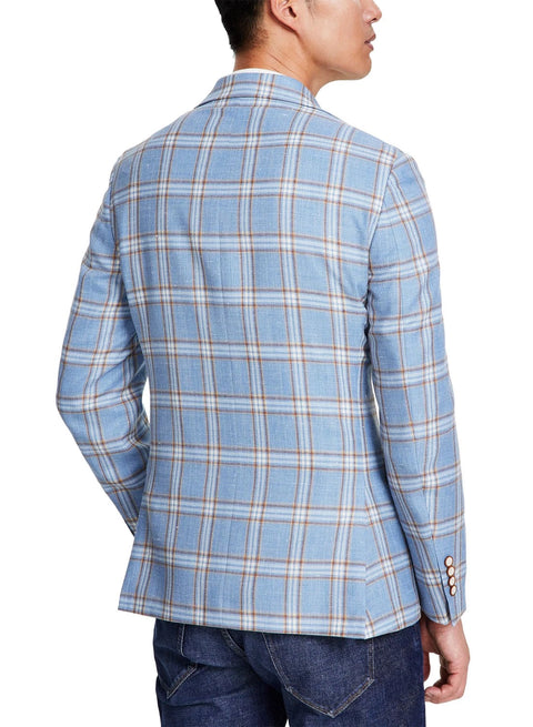 Tallia Men's Blue & Brown Slim-Fit Plaid Wool-Blend Blazer| Tallia In Lebanon