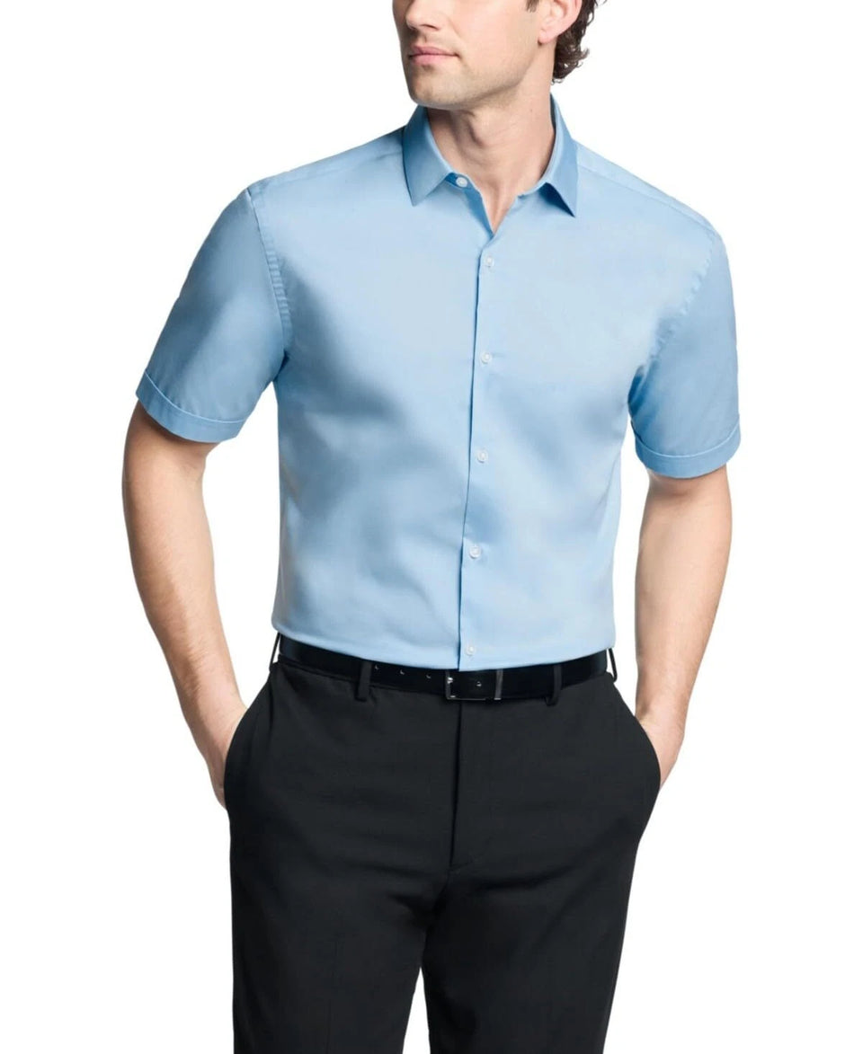 Van Heusen Men's Baby Blue Dress Shirt Short Sleeve Slim Fit Shirt | Van Heusen In Lebanon