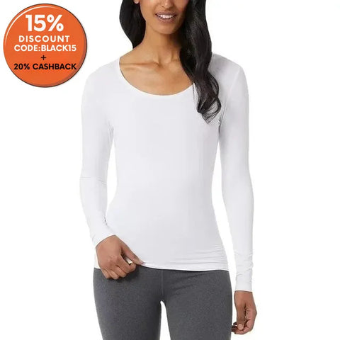 32 Degrees Women's White Weatherproof Scoop Neck Long Sleeve Blouse |32 Degrees In Lebanon