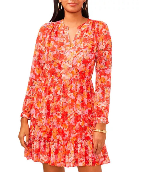 Vince Camuto Women's Floral Printed, Long Sleeve, Split Neck Dress | Vince Camuto In Lebanon