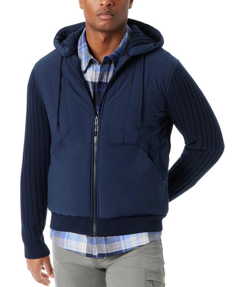 Bass Outdoor Men's Navy Mixed Media Zip-Front Hooded Jacket | Bass Outdoor In Lebanon