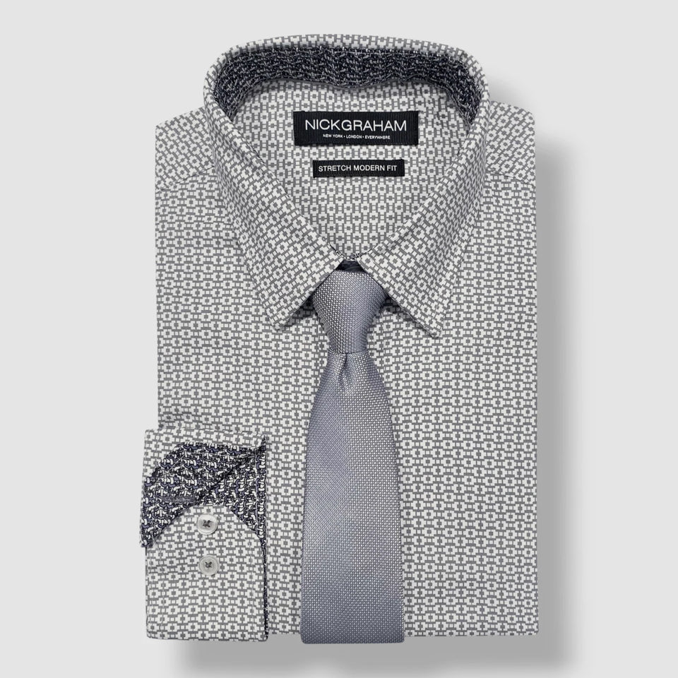 Nick Graham Men's Gray Geo-Print Dress Shirt & Slim Tie |Nick Graham In Lebanon