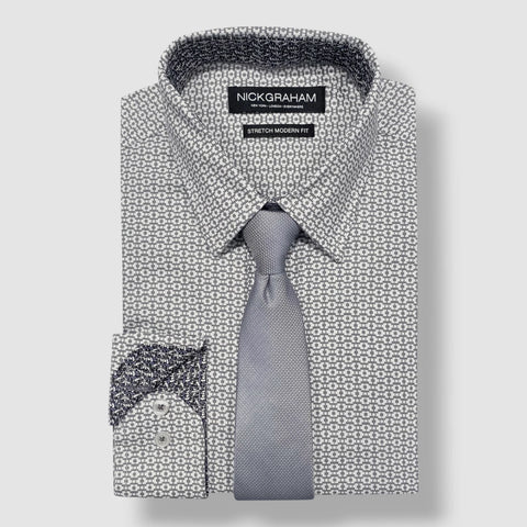 Nick Graham Men's Gray Geo-Print Dress Shirt & Slim Tie |Nick Graham In Lebanon