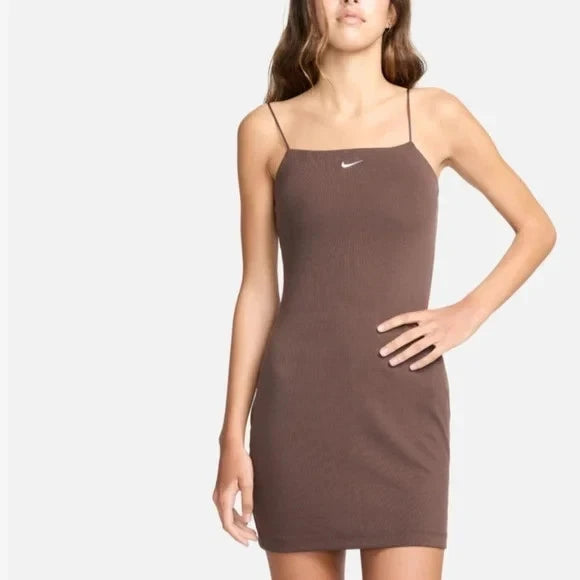 Nike Women's Brown Sportswear Chill Knit Tight Mini-Rib Dress