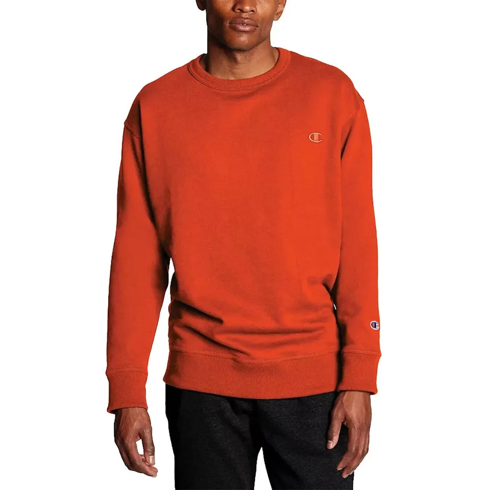 Champion Men's Orange Crew Neck Powerblend Fleece Sweatshirt