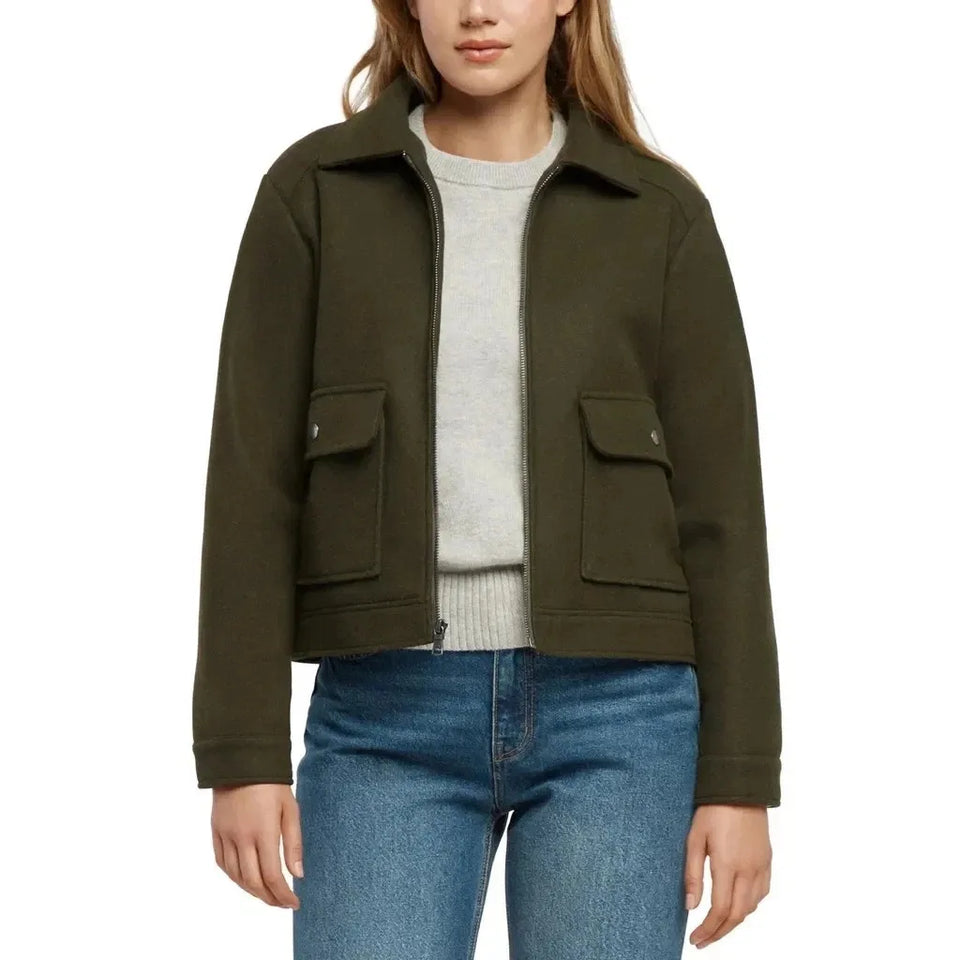 Banana Republic Women's Dark Olive Front Flap Pockets And Full Zip Jacket