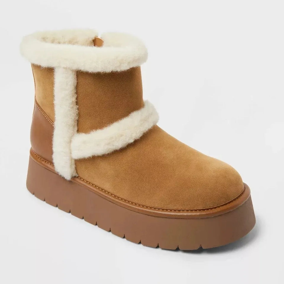 Universal Thread Women's Camel Cozy White Faux-Fur Cuff That Adds A Soft Boots
