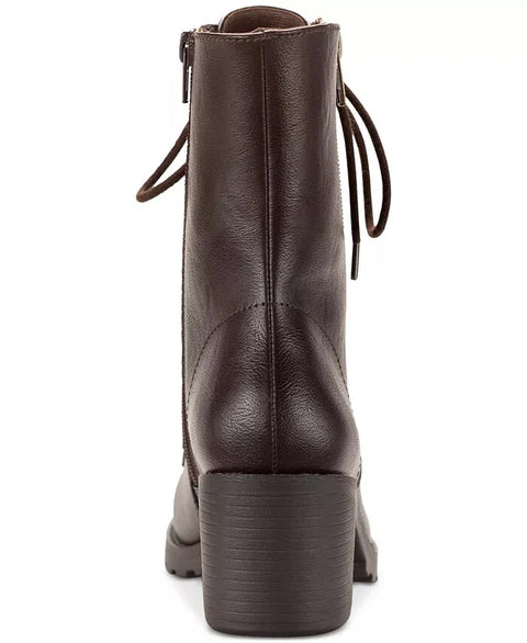 Sun Stone Women's Dark Brown Sheilaa Lace-Up Zip Lug Combat Booties |Sun Stone In Lebanon