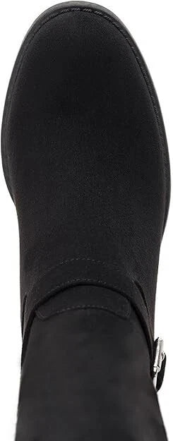 Sun Stone Women's Black Anyaa Wide-Calf Buckled Over-The-Knee Boots |Sun Stone In Lebanon