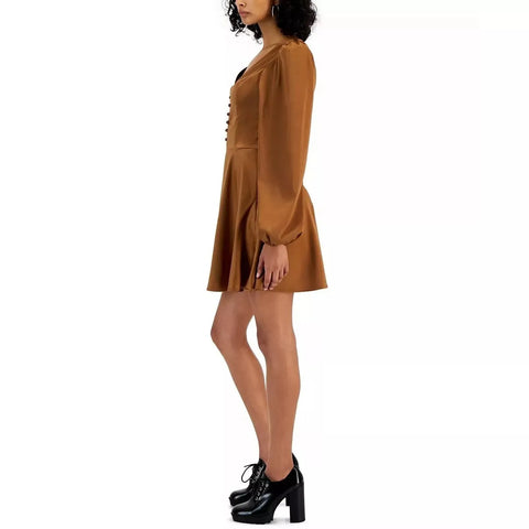 Tinsel Women’s Camel Satin Short Fit & Flare Dress | Tinsel In Lebanon