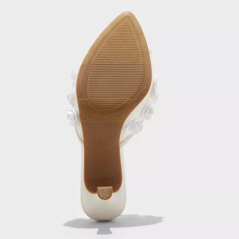 A New Day Women's White Lupita Mesh Rhinestone Peep Toe Mule Heeled Sandals | A New Day In Lebanon