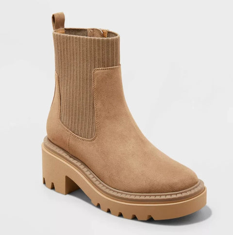 Universal Thread Women's Tan Kyrie Chunky Heel Ankle Sock Boots |Universal Thread In Lebanon