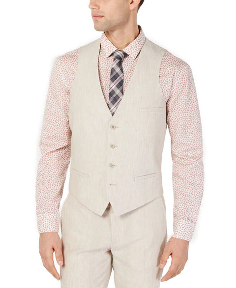 Bar III Men's Beige Slim Fit Linen Suit Vest |Bar III In Lebanon