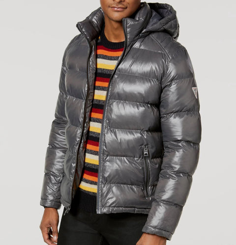 GUESS Men s Gray Mid-Weight Puffer Jacket with Removable Hood | GUESS in Lebanon