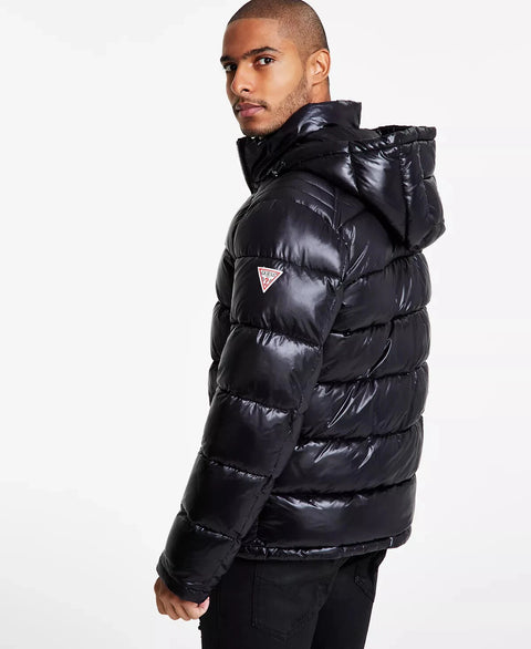 Guess Men's Black Hooded Puffer Jacket | Guess In Lebanon