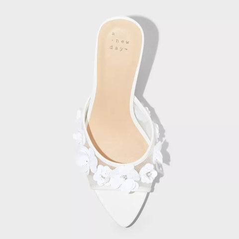A New Day Women's White Lupita Mesh Rhinestone Peep Toe Mule Heeled Sandals | A New Day In Lebanon