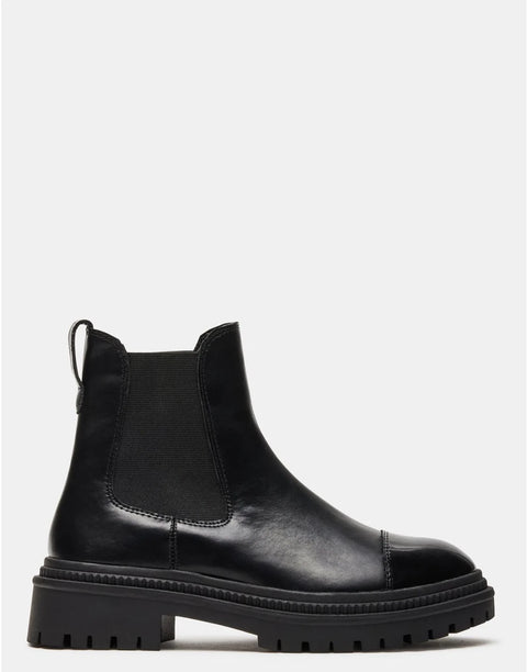 Steve Madden Women's Black Leat Mayslie Cap Toe Lug Boots | Steve Madden In Lebanon