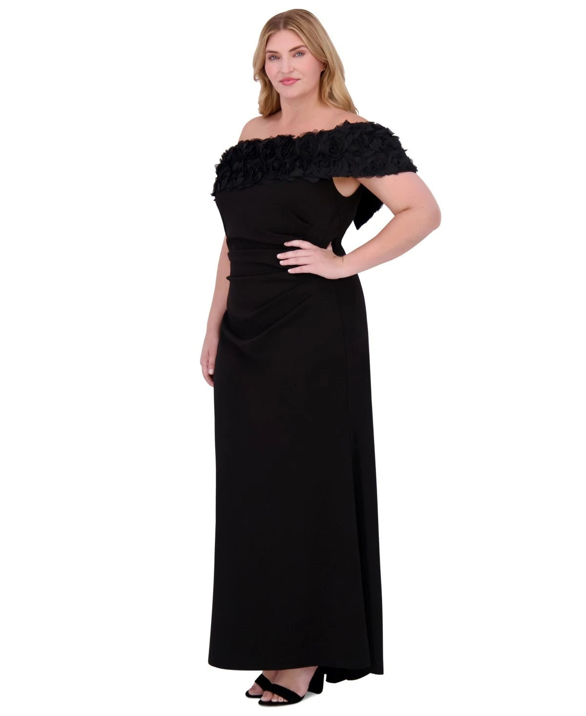 Eliza J Women's Black Plus Size Rosette-Trim Off-The-Shoulder Evening Gown Dress|Eliza J In Lebanon