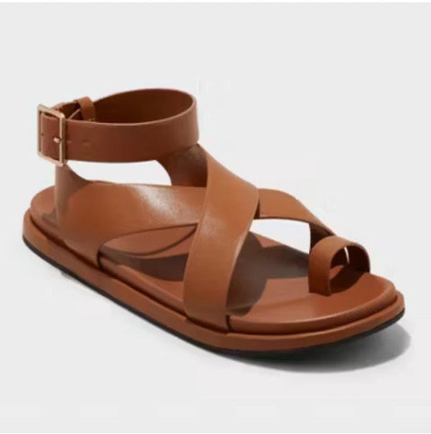 Universal Threads Women's Brown Matilda Ankle Wrap Toe Ring Sandals|Universal Threads In Lebanon