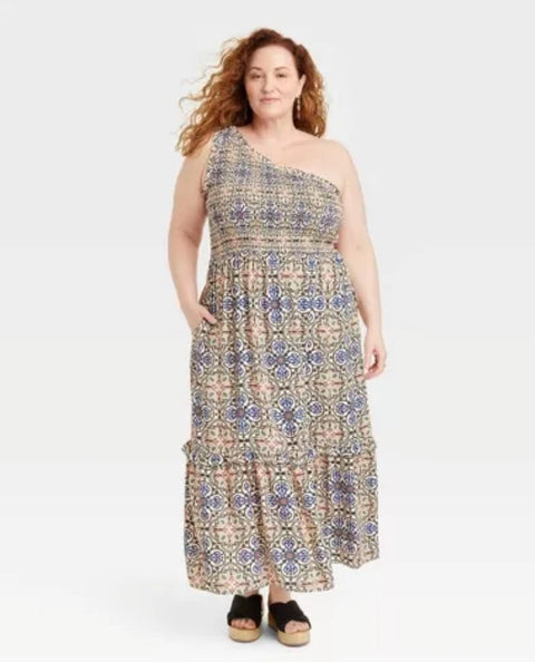 Knox Rose Women's Geometric Print One Shoulder A-Line Maxi Dress |Knox Rose In Lebanon