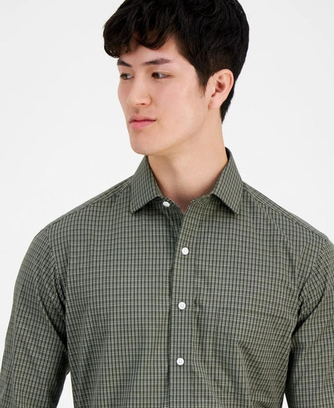 Club Room Men's Olive Khaki Nano Check Dress Shirt | Club Room In Lebanon