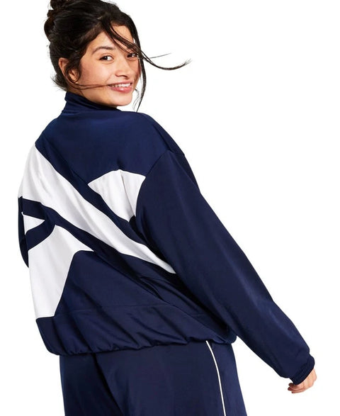 Reebok Women's Navy Logo Tricot Long-Sleeve Track Jacket| Reebok  in Lebanon