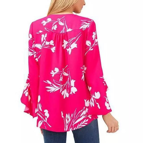Vince Camuto Women's Pink Floral Printed Flutter-Sleeve Blouse |Vince Camuto In Lebanon