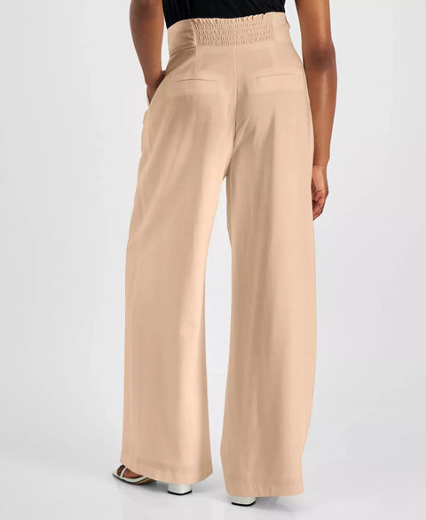 Bar III Women's Beige Petite High Rise Pleat-Front Wide Leg Pants | Bar III In Lebanon