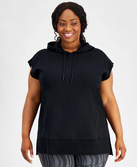 Id Ideology Women's Black Plus Size Comfort Flow Cap-Sleeve Tunic Top | Id Ideology In Lebanon