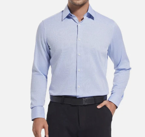 Duchamp London Men's Blue Slim Fit Cotton Stretch Dress Shirt|Duchamp London In Lebanon