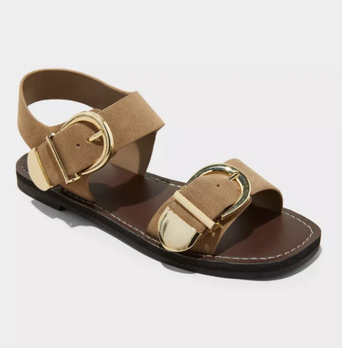 Universal Thread Women's Brown Mira Double Buckle Flat Sandals | Universal Thread In Lebanon