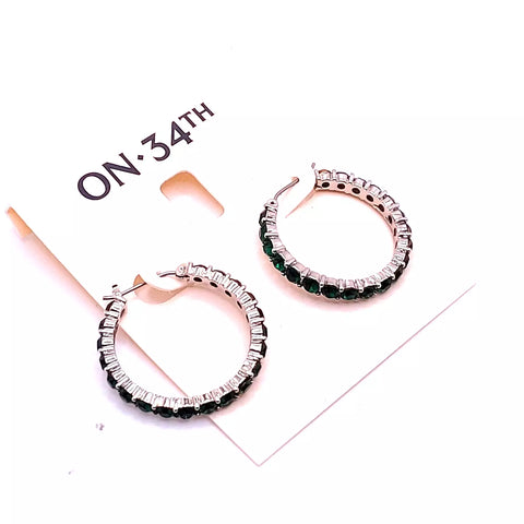 On 34th Women's Silver/Green Crystal Hoop Earrings  | On 34th in Lebanon