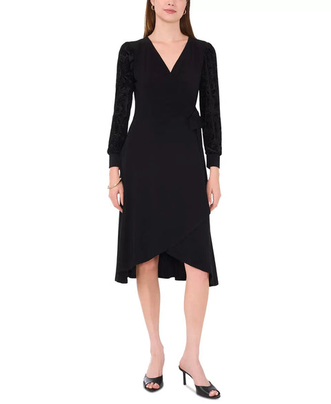 Sam & Jess Women's Black Dress Contrast-Sleeve Faux-Wrap  | Sam & Jess  in Lebanon
