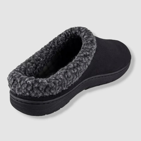 Haggar Men's Black Rolled Collar Fleece-Lined Slippers | Haggar In Lebanon