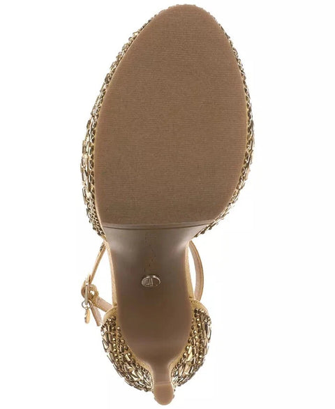 Thalia Sodi Women's Gold  Chacey Embellished T-Strap Platform Pumps Heeled Sandals | Thalia Sodi in Lebanon