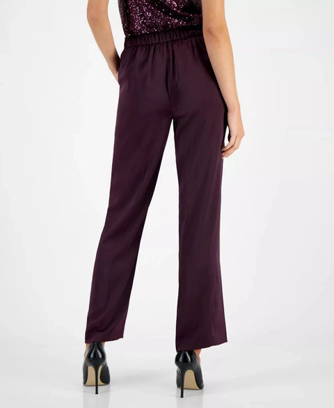 Anne Klein Women's Deep Plum Pull-On High-Rise Satin Pants | Anne Klein In Lebanon