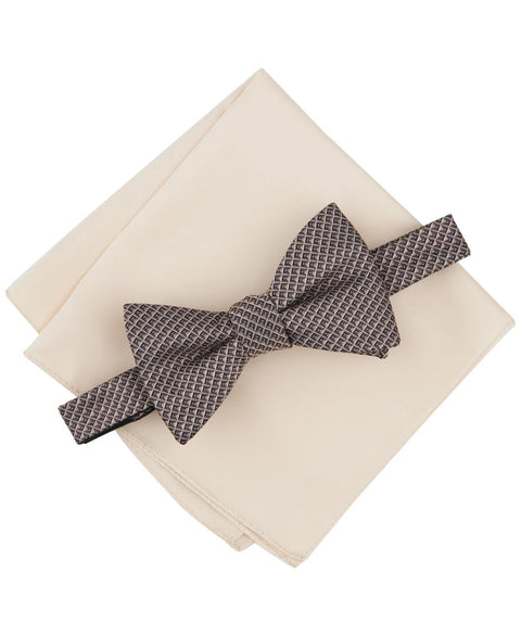 Alfani Men's Taupe Galway Mini Chevron Pre Tied Bow Tie & White Solid Pocket Square Set | Alfani In Lebanon
