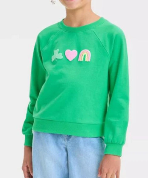 Cat & Jack Girl's Green Crewneck Pullover Fleece Chest Printed Sweatshirt | Cat & Jack In Lebanon
