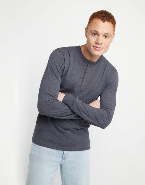 Hanes Originals Men's Dark Blue Tri-Blend Long Sleeve Henley Blouse | Hanes Originals In Lebanon