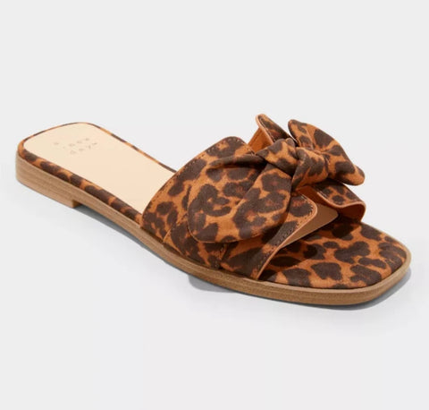 A New Day Women's Light Brown Leopard Maple Bow Flat Slipper | A New Day In Lebanon