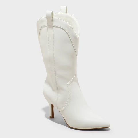 Wild Fable Women's White Bryce Heeled Western Cowboy Boots | Wild Fable In Lebanon