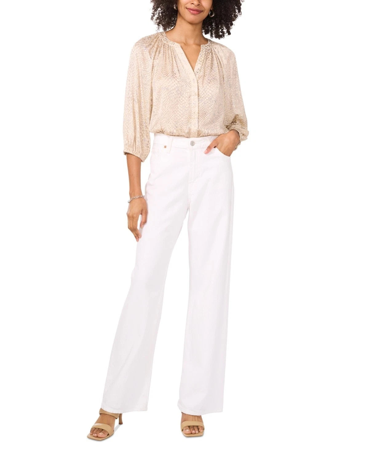 Vince Camuto Women’s Gold Printed Split Neck Raglan Sleeve  Shirt |Vince Camuto  in Lebanon